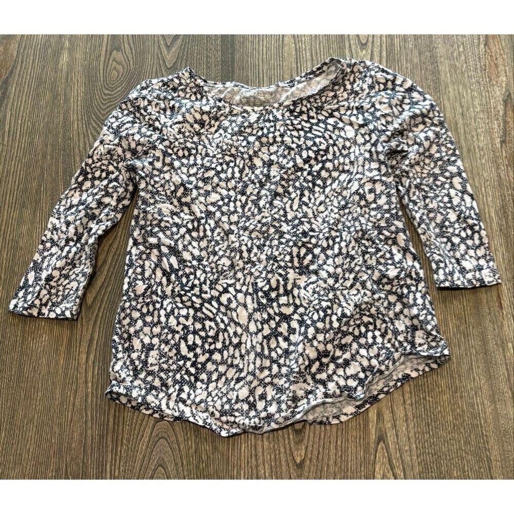 Ann Taylor Womens Blouse Animal Print 3/4 Sleeve Stretch Top Black White Size M